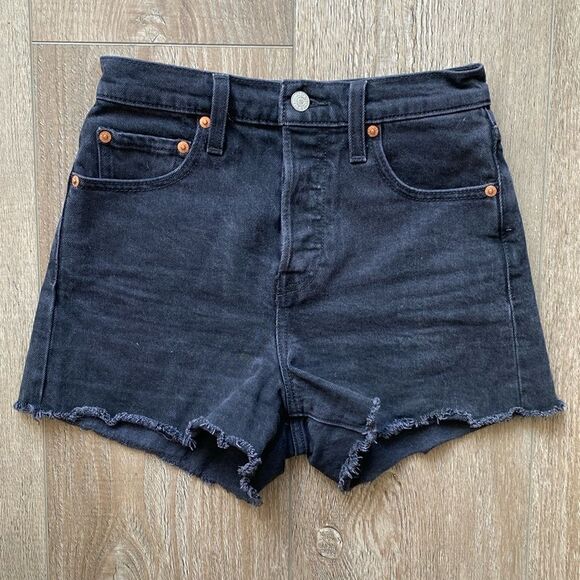Levi's Pants - Levi’s Ribcage High Waisted Cutoff Shorts in Black Bayou Washed Black